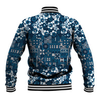 Blue Hawaiian Tapa Tribal Hibiscus Baseball Jacket