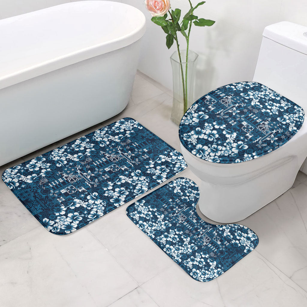 Blue Hawaiian Tapa Tribal Hibiscus Bathroom Set
