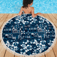 Blue Hawaiian Tapa Tribal Hibiscus Beach Blanket