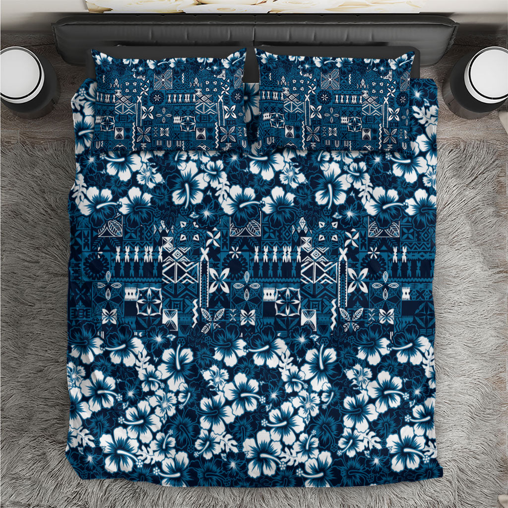 Blue Hawaiian Tapa Tribal Hibiscus Bedding Set