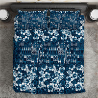 Blue Hawaiian Tapa Tribal Hibiscus Bedding Set