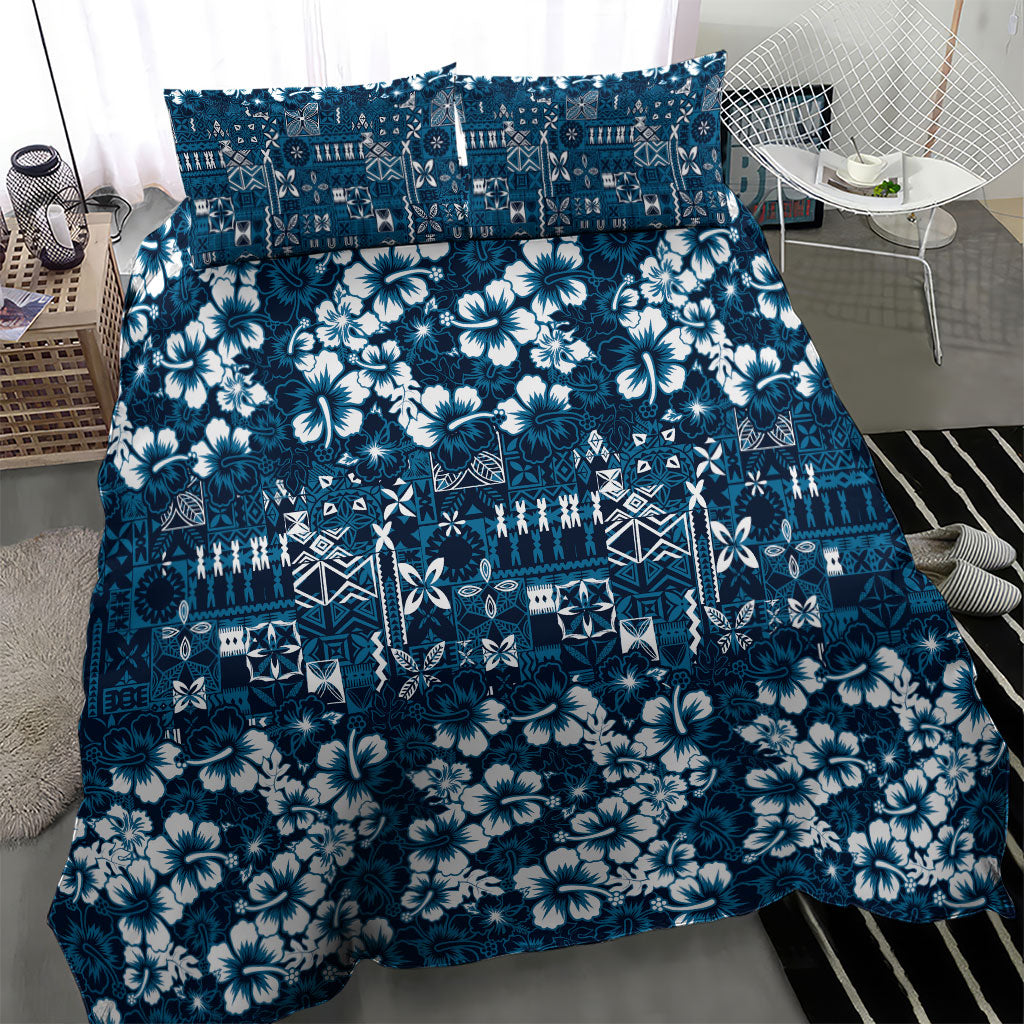 Blue Hawaiian Tapa Tribal Hibiscus Bedding Set