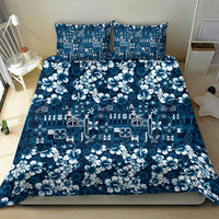 Blue Hawaiian Tapa Tribal Hibiscus Bedding Set