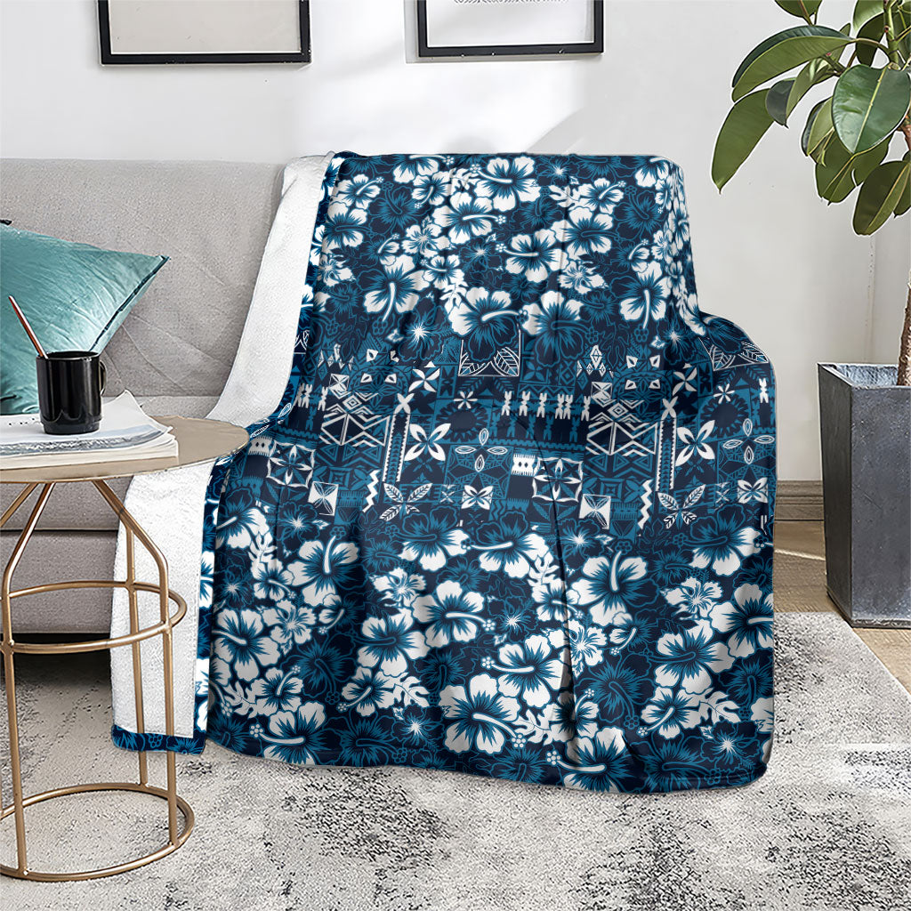 Blue Hawaiian Tapa Tribal Hibiscus Blanket
