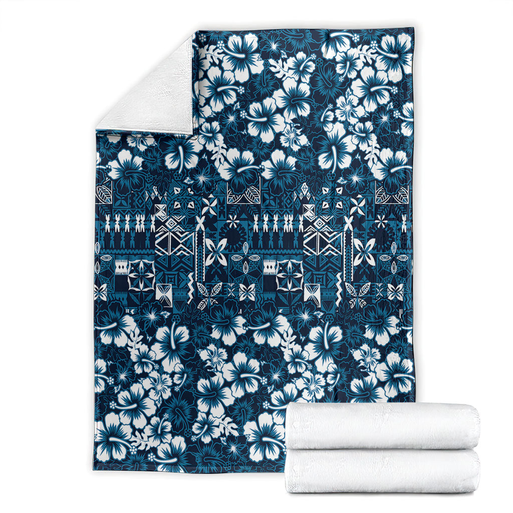 Blue Hawaiian Tapa Tribal Hibiscus Blanket
