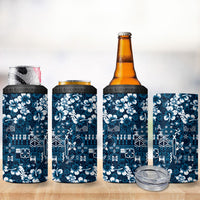 Blue Hawaiian Tapa Tribal Hibiscus 4 in 1 Can Cooler Tumbler