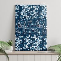 Blue Hawaiian Tapa Tribal Hibiscus Canvas Wall Art