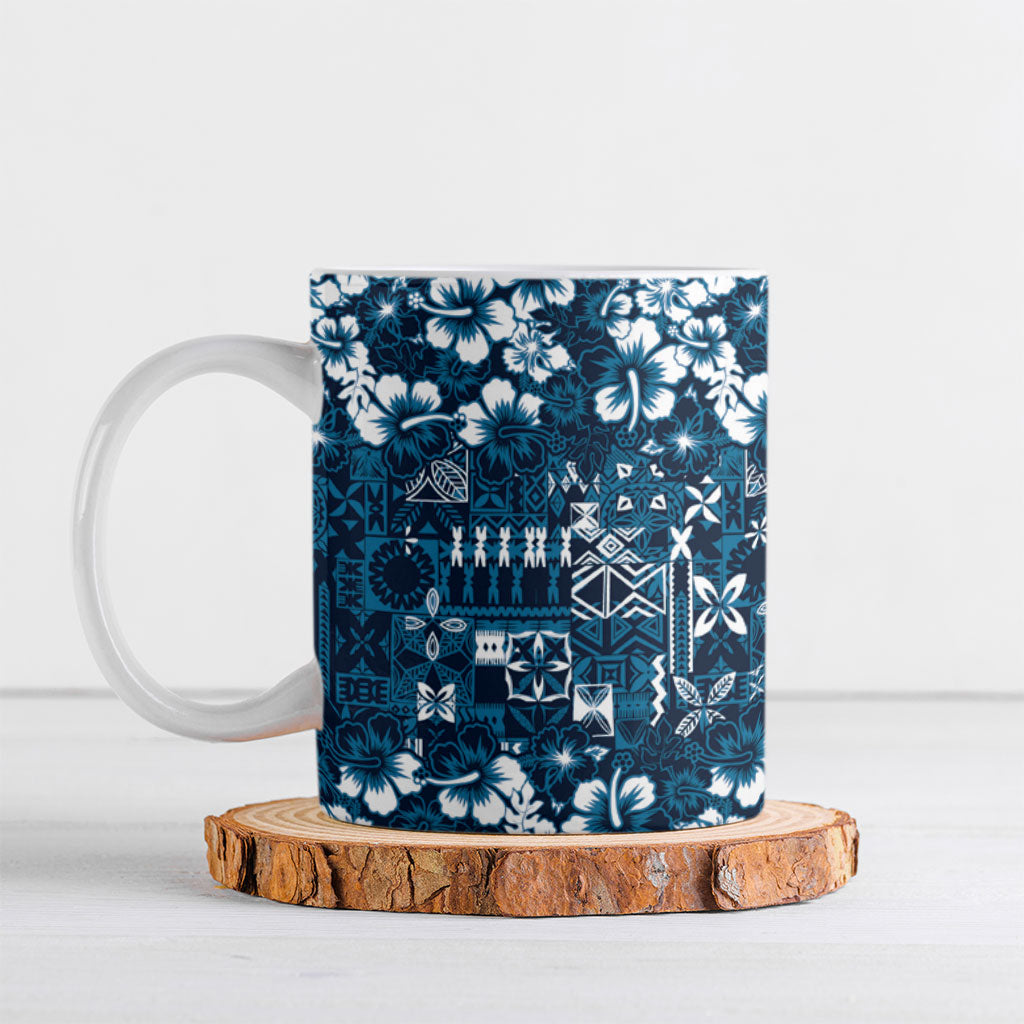 Blue Hawaiian Tapa Tribal Hibiscus Ceramic Mug LT9 Blue - Polynesian Pride