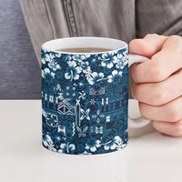 Blue Hawaiian Tapa Tribal Hibiscus Ceramic Mug