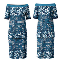 Blue Hawaiian Tapa Tribal Hibiscus Couples Matching Puletasi and Hawaiian Shirt