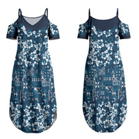 Blue Hawaiian Tapa Tribal Hibiscus Couples Matching Summer Maxi Dress and Hawaiian Shirt
