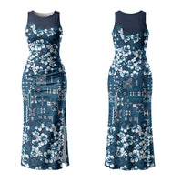 Blue Hawaiian Tapa Tribal Hibiscus Couples Matching Tank Maxi Dress and Hawaiian Shirt