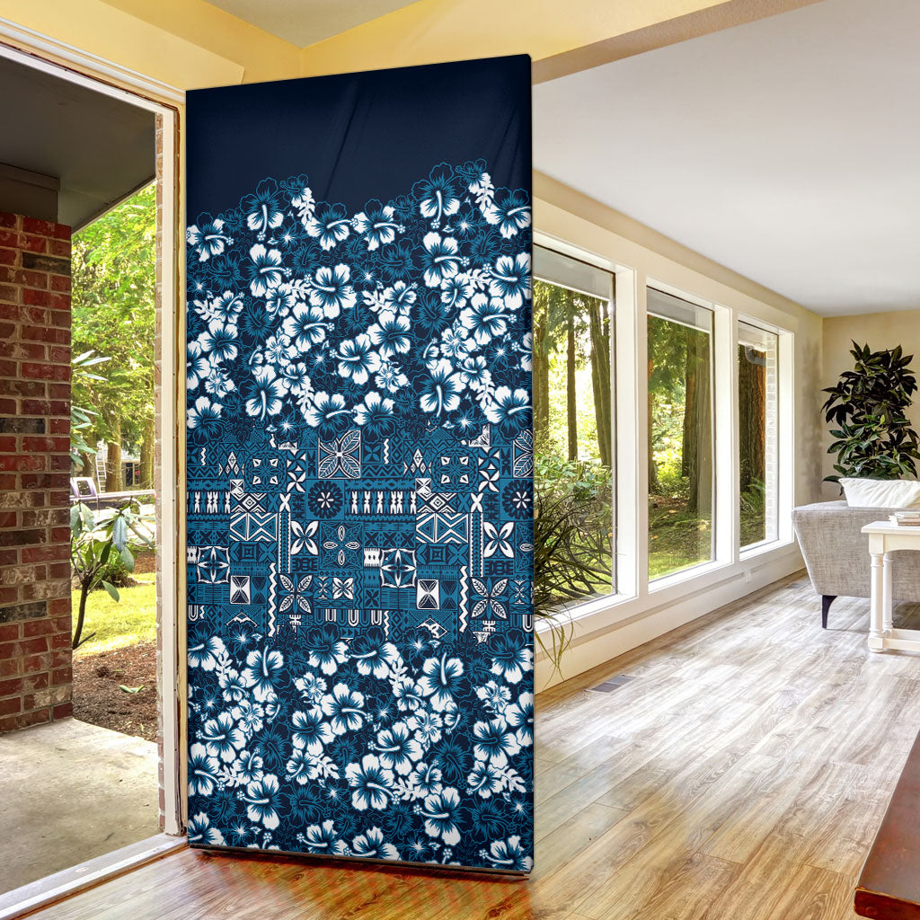 Blue Hawaiian Tapa Tribal Hibiscus Door Cover