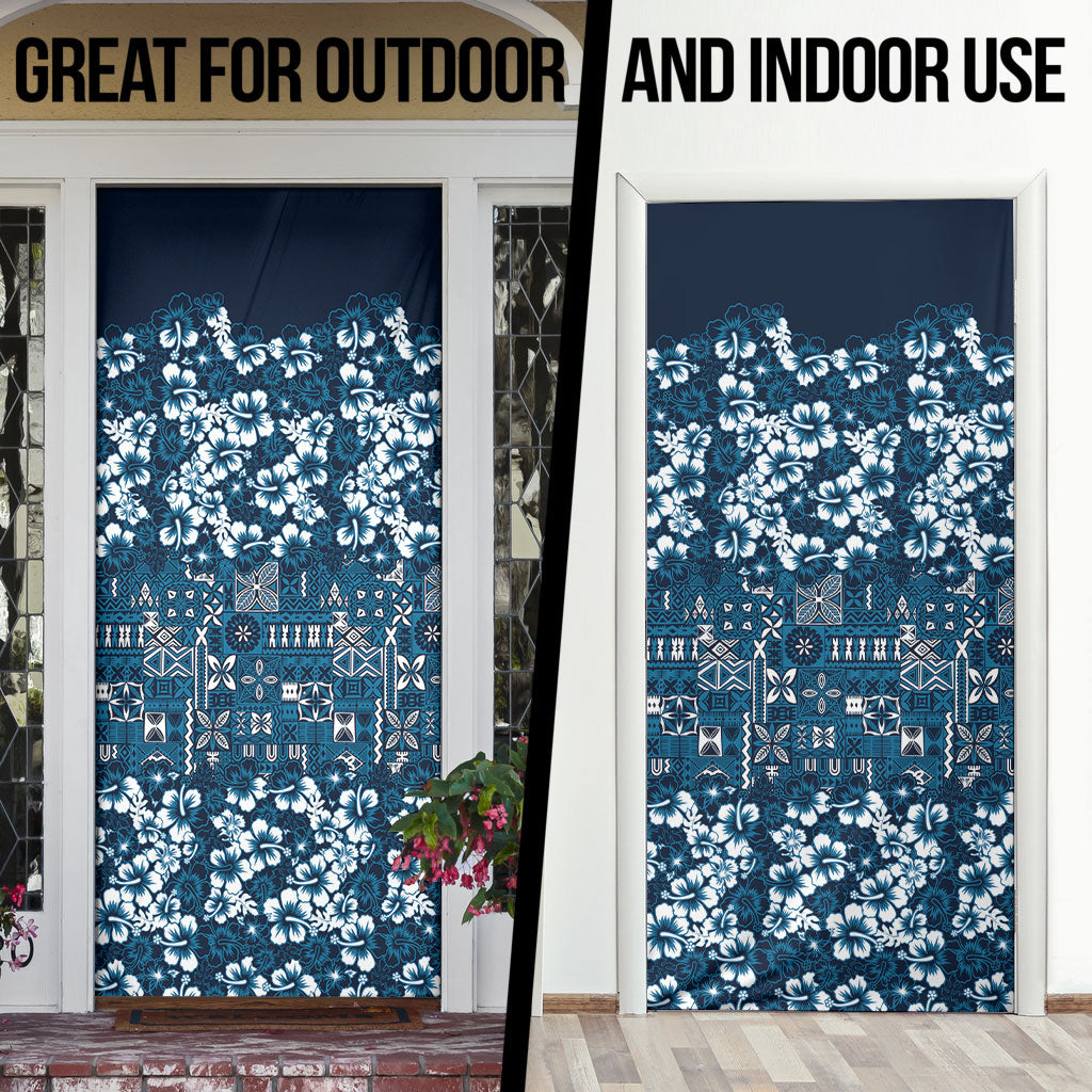 Blue Hawaiian Tapa Tribal Hibiscus Door Cover