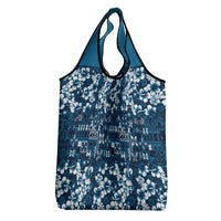 Blue Hawaiian Tapa Tribal Hibiscus Grocery Bag