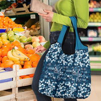 Blue Hawaiian Tapa Tribal Hibiscus Grocery Bag