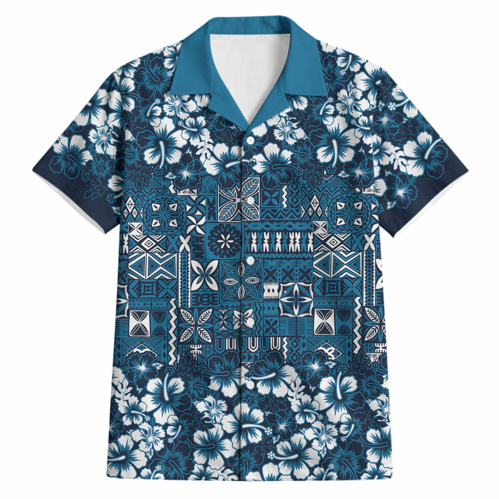 Blue Hawaiian Tapa Tribal Hibiscus Hawaiian Shirt
