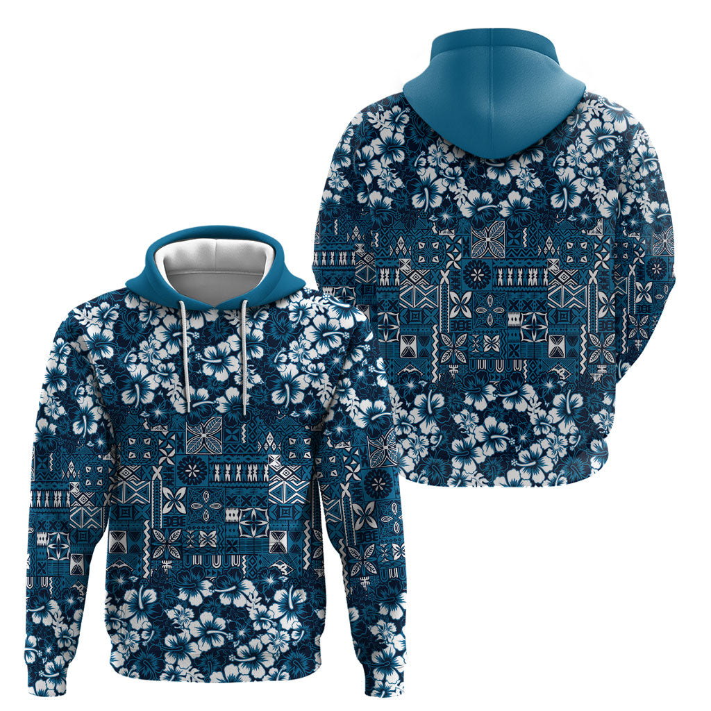 Blue Hawaiian Tapa Tribal Hibiscus Hoodie