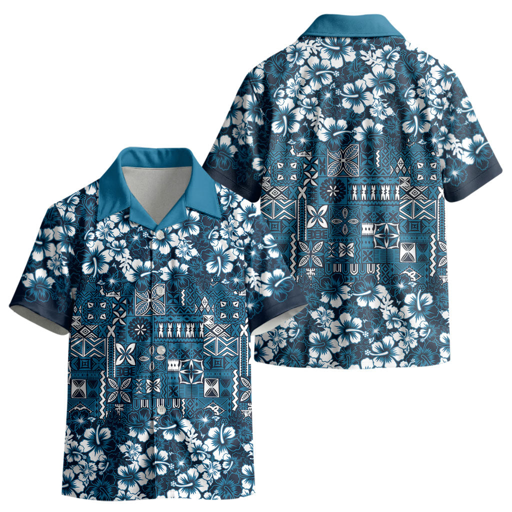 Blue Hawaiian Tapa Tribal Hibiscus Kid Hawaiian Shirt