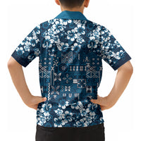 Blue Hawaiian Tapa Tribal Hibiscus Kid Hawaiian Shirt