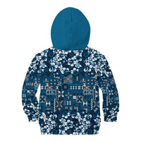Blue Hawaiian Tapa Tribal Hibiscus Kid Hoodie