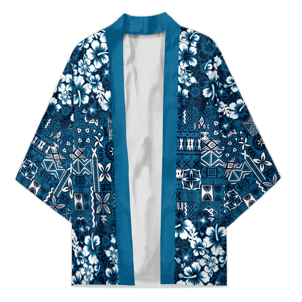 Blue Hawaiian Tapa Tribal Hibiscus Kimono LT9 Unisex Blue - Polynesian Pride