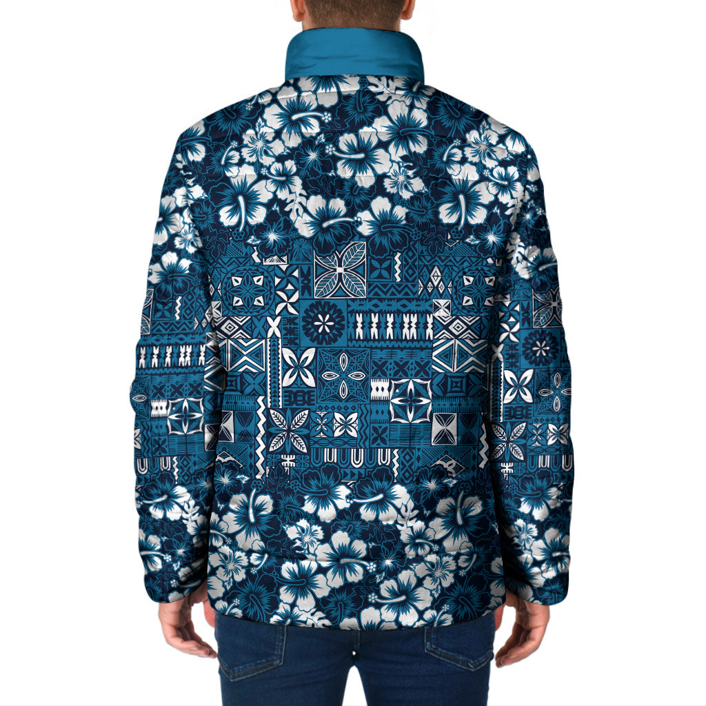Blue Hawaiian Tapa Tribal Hibiscus Padded Jacket