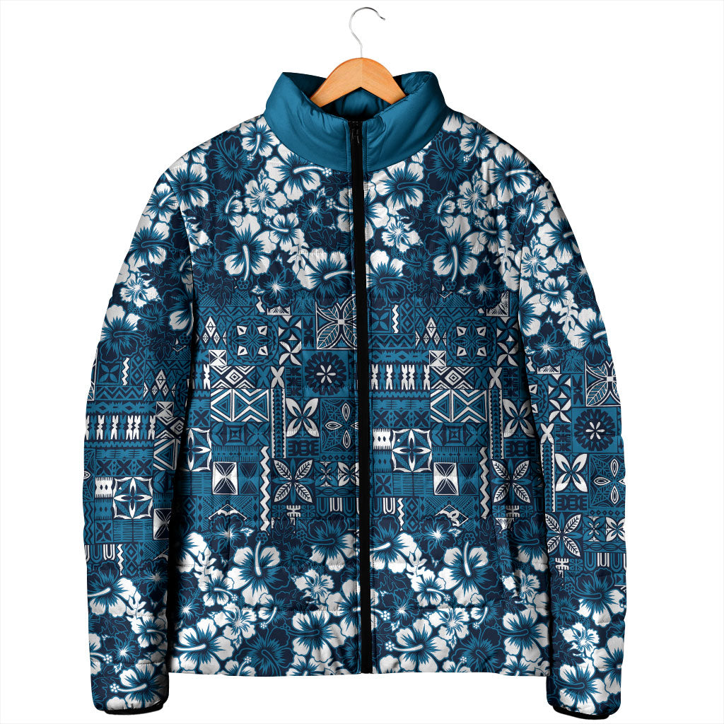 Blue Hawaiian Tapa Tribal Hibiscus Padded Jacket