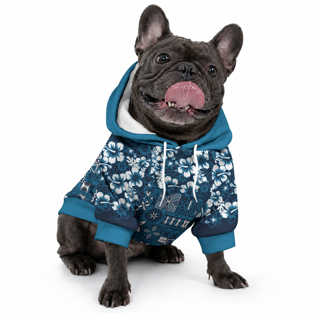 Blue Hawaiian Tapa Tribal Hibiscus Pet Hoodie LT9 - Polynesian Pride