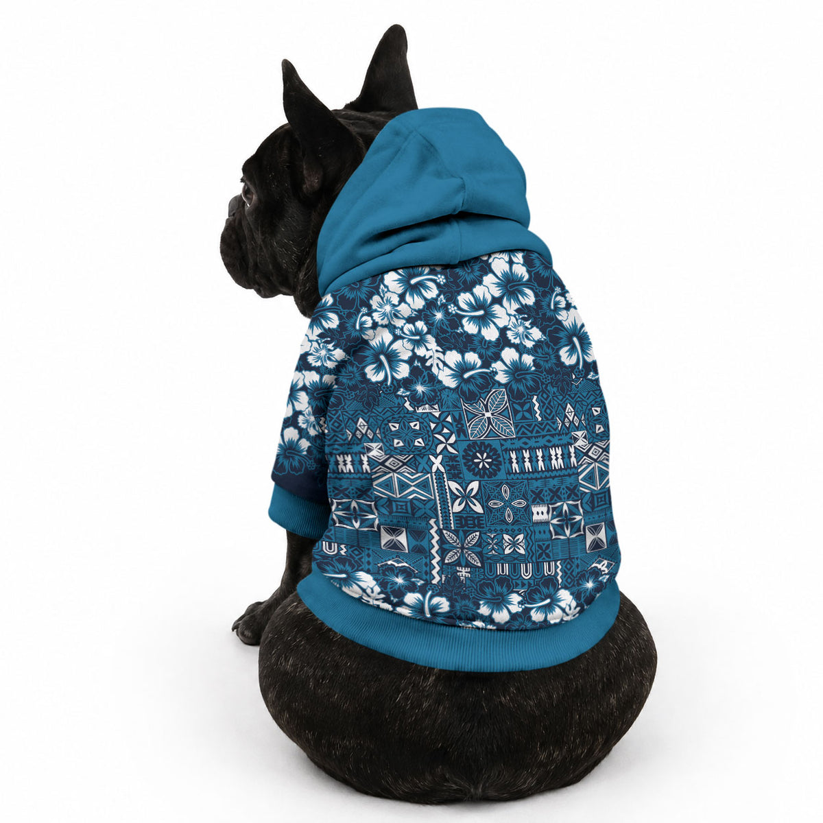 Blue Hawaiian Tapa Tribal Hibiscus Pet Hoodie LT9 - Polynesian Pride