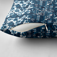 Blue Hawaiian Tapa Tribal Hibiscus Pillow Cover
