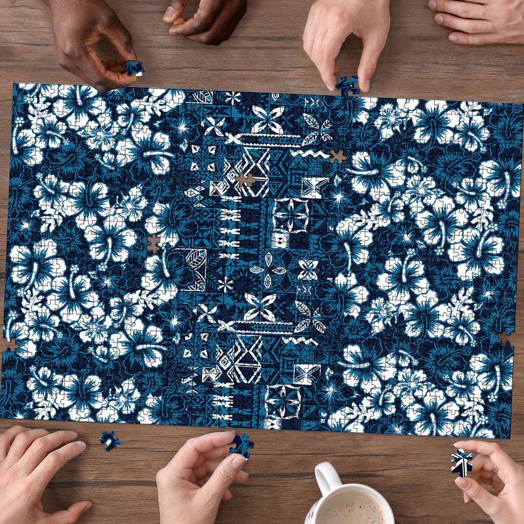 Blue Hawaiian Tapa Tribal Hibiscus Puzzle