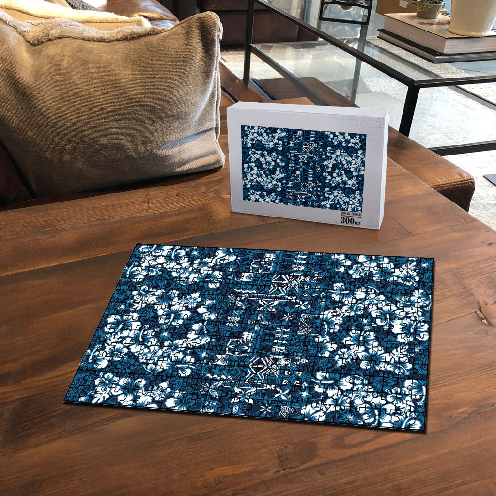 Blue Hawaiian Tapa Tribal Hibiscus Puzzle