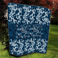 Blue Hawaiian Tapa Tribal Hibiscus Quilt