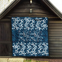 Blue Hawaiian Tapa Tribal Hibiscus Quilt
