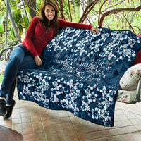 Blue Hawaiian Tapa Tribal Hibiscus Quilt