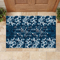 Blue Hawaiian Tapa Tribal Hibiscus Rubber Doormat