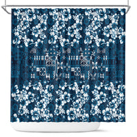 Blue Hawaiian Tapa Tribal Hibiscus Shower Curtain