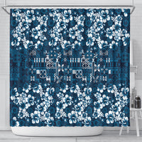 Blue Hawaiian Tapa Tribal Hibiscus Shower Curtain