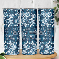 Blue Hawaiian Tapa Tribal Hibiscus Skinny Tumbler