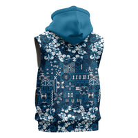 Blue Hawaiian Tapa Tribal Hibiscus Sleeveless Hoodie