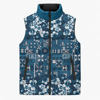 Blue Hawaiian Tapa Tribal Hibiscus Sleeveless Puffer Jacket