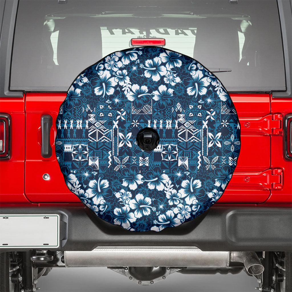 Blue Hawaiian Tapa Tribal Hibiscus Spare Tire Cover