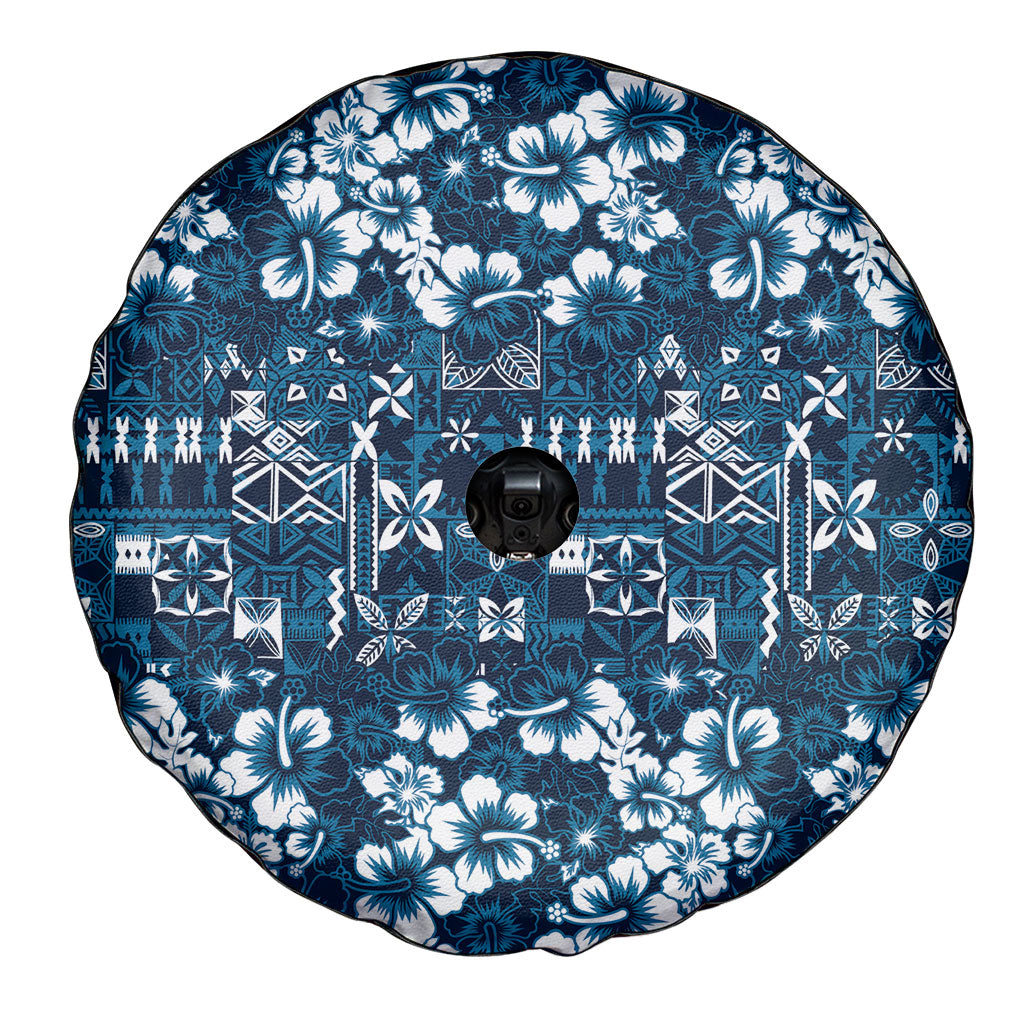 Blue Hawaiian Tapa Tribal Hibiscus Spare Tire Cover