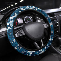 Blue Hawaiian Tapa Tribal Hibiscus Steering Wheel Cover