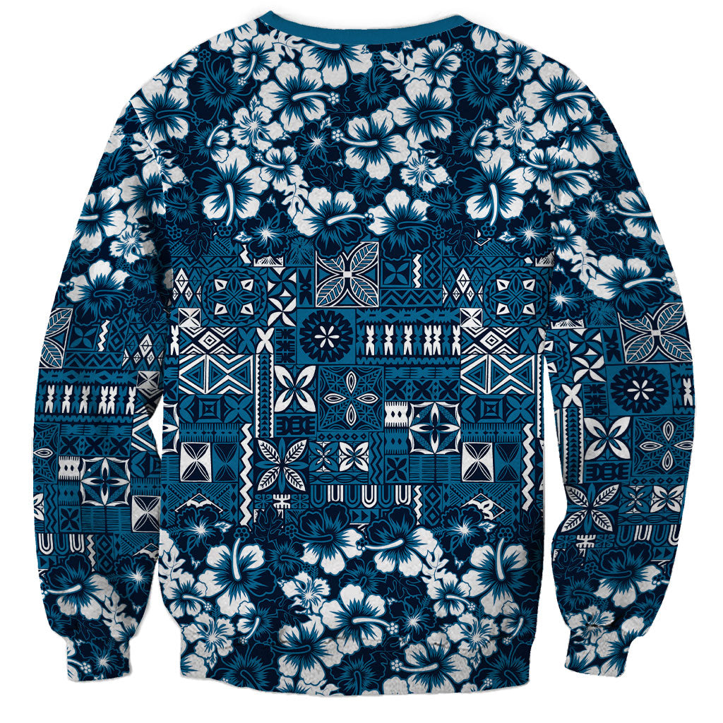 Blue Hawaiian Tapa Tribal Hibiscus Sweatshirt