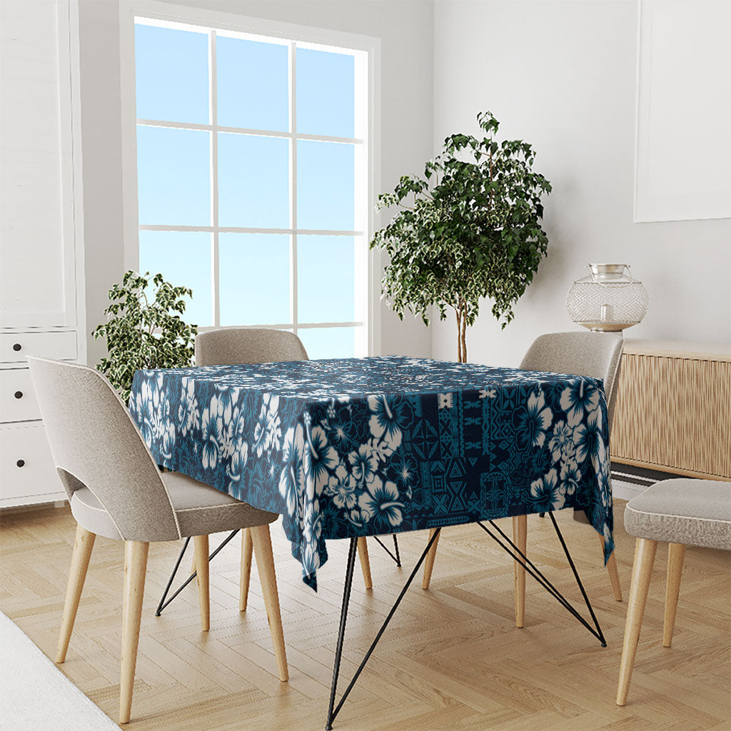 Blue Hawaiian Tapa Tribal Hibiscus Tablecloth