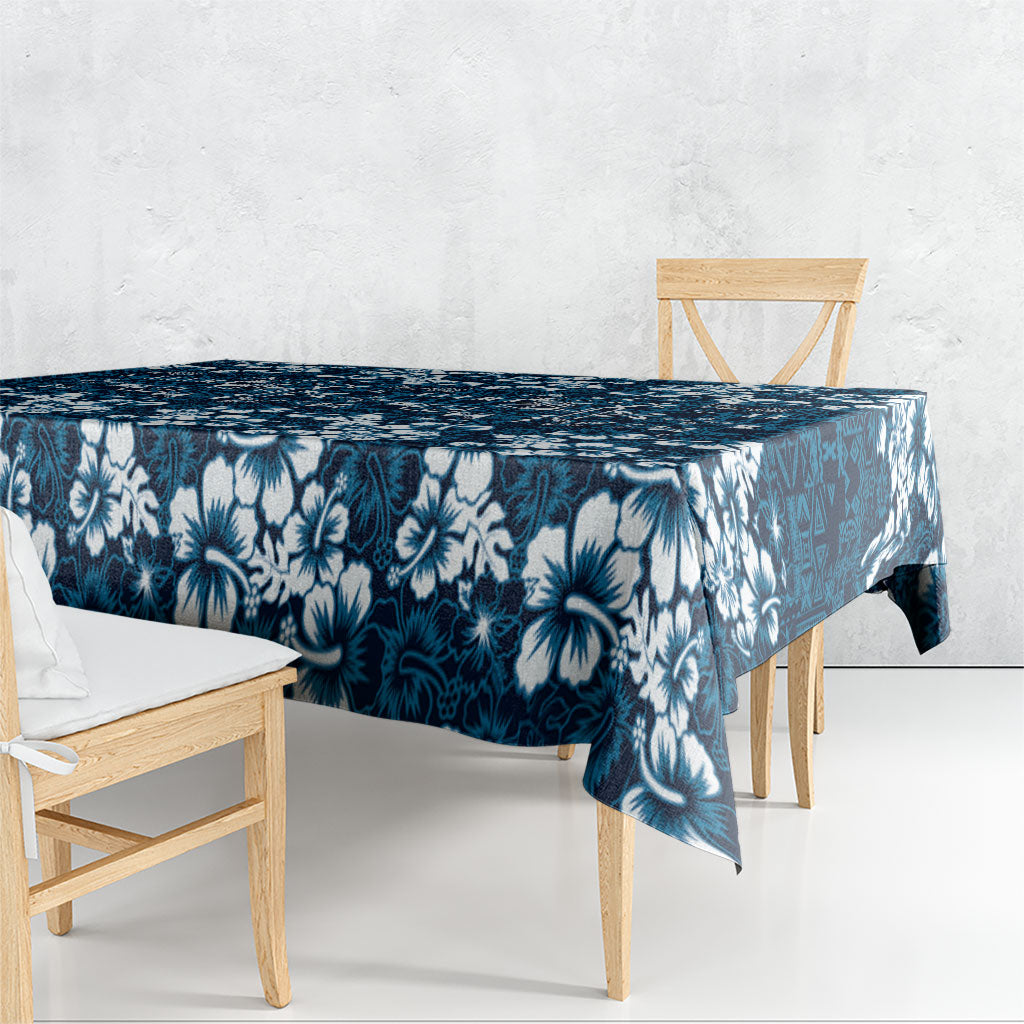 Blue Hawaiian Tapa Tribal Hibiscus Tablecloth