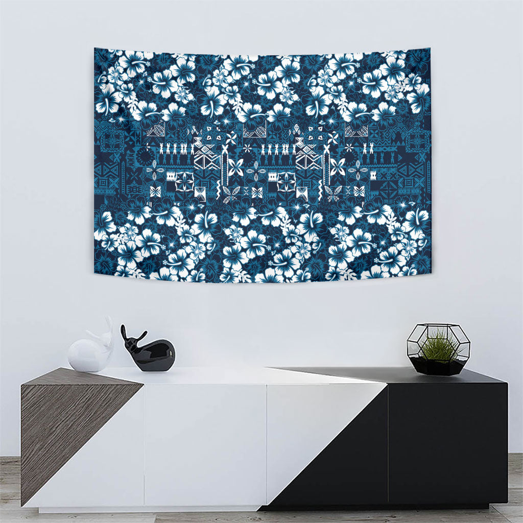 Blue Hawaiian Tapa Tribal Hibiscus Tapestry