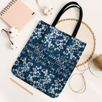 Blue Hawaiian Tapa Tribal Hibiscus Tote Bag
